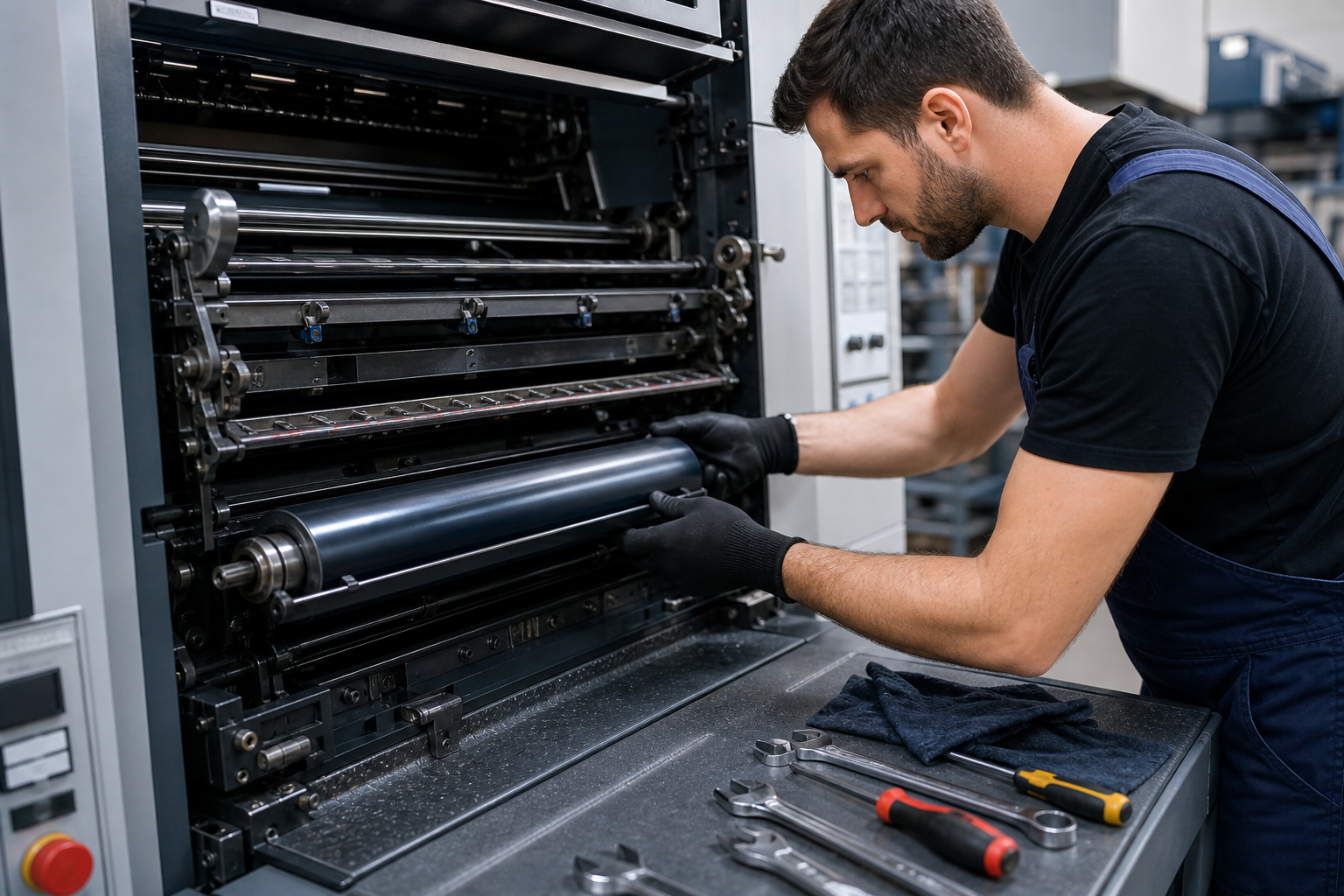 Part replacement and mechanical adjustment on a printing machine